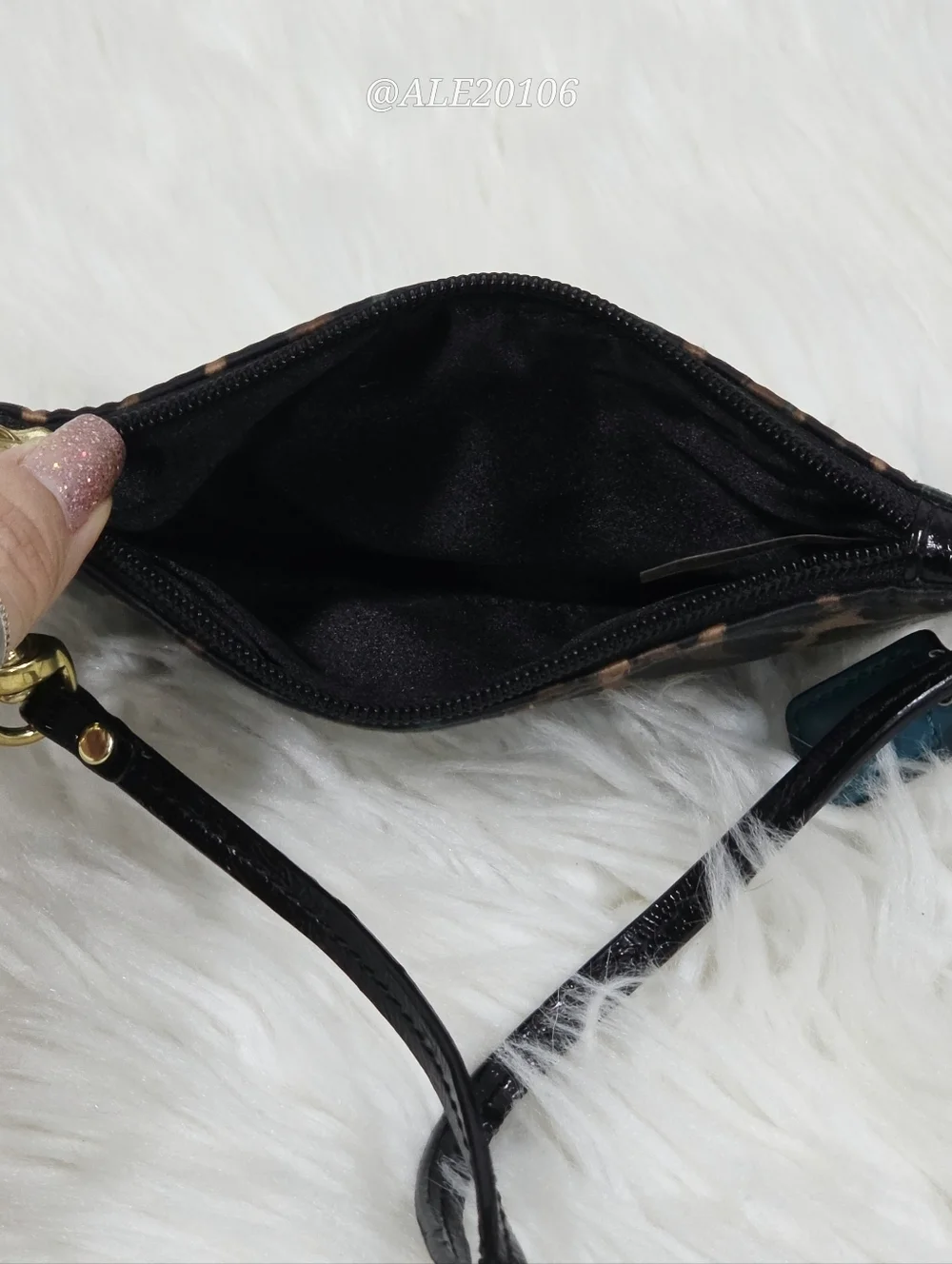 Coach Leopard Print Wristlet Zip Pouch Brown Teal Small Bag